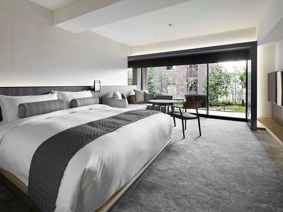THE THOUSAND KYOTO, a bed and sitting area facing the greenery, Kyoto