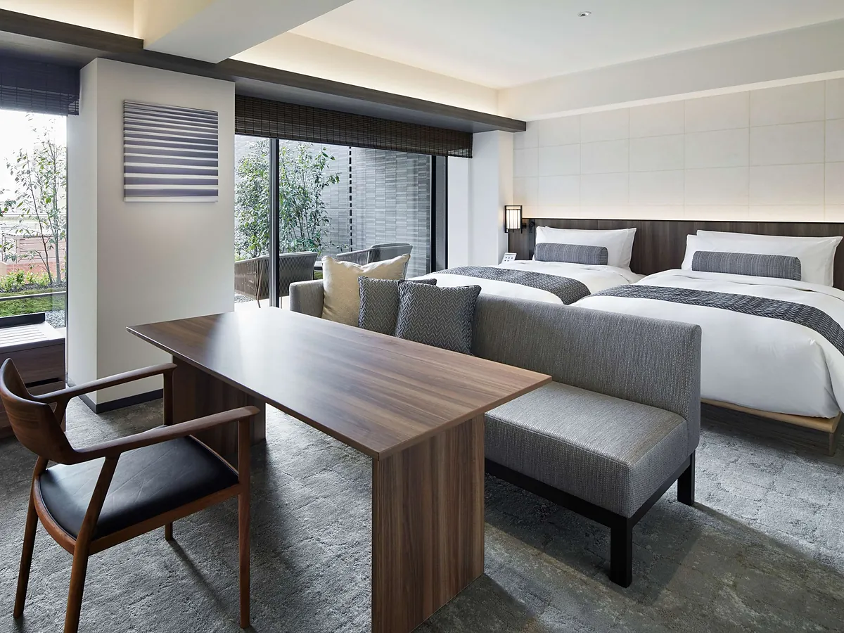 THE THOUSAND KYOTO, the desk and sofa area of a guest room, Kyoto