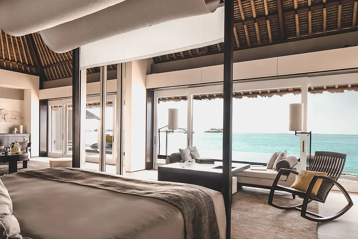 Cheval Blanc Randheli, Noonu Atoll, Maldives: guest room interior, photographed for Luxury Hotel Compare
