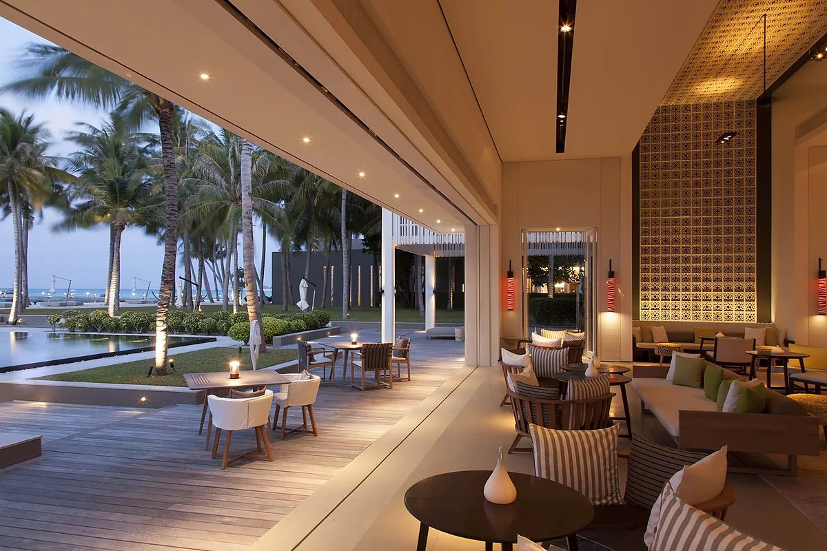 Cheval Blanc Randheli, Noonu Atoll, Maldives: restaurant, bar and dining terrace, photographed for Luxury Hotel Compare