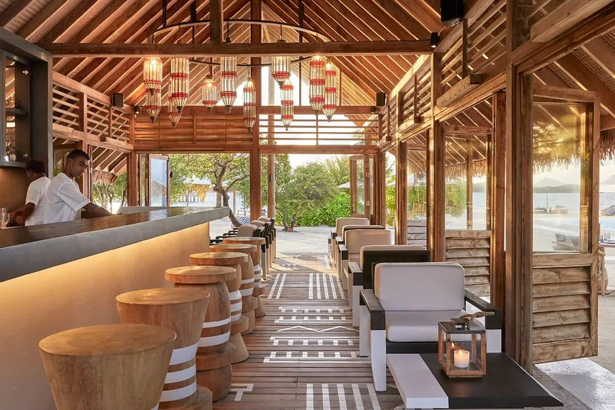 COMO Cocoa Island, South Malé Atoll, Maldives: restaurant, bar and dining terrace, photographed for Luxury Hotel Compare