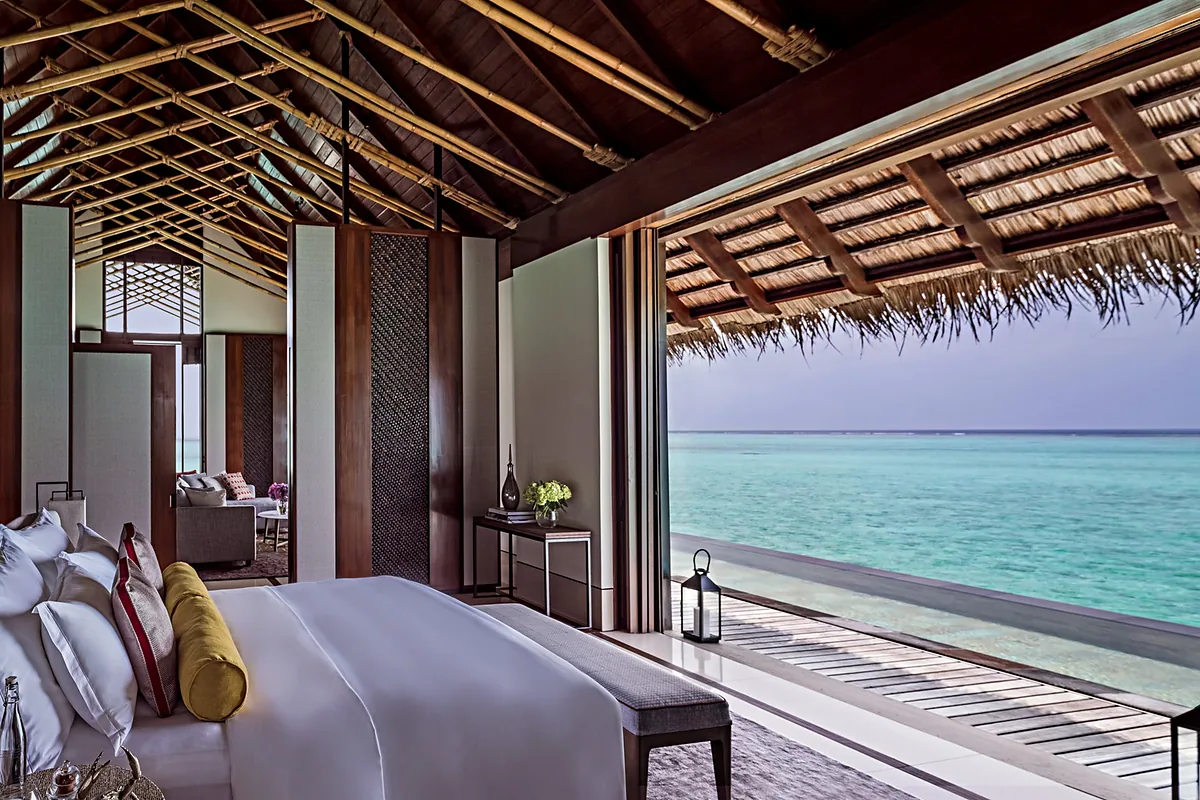 One&Only Reethi Rah, North Malé Atoll, Maldives: guest room interior, photographed for Luxury Hotel Compare
