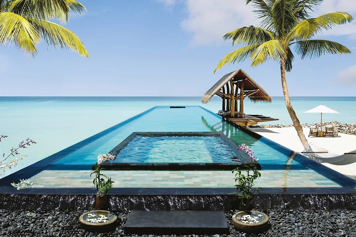 One&Only Reethi Rah, North Malé Atoll, Maldives: pool and spa, photographed for Luxury Hotel Compare