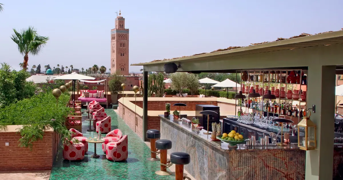 El Fenn Marrakech rooftop terrace with pool and Atlas Mountain views