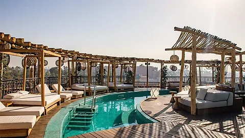 Nobu Hotel Marrakech rooftop pool with 360 degree views to Atlas Mountains