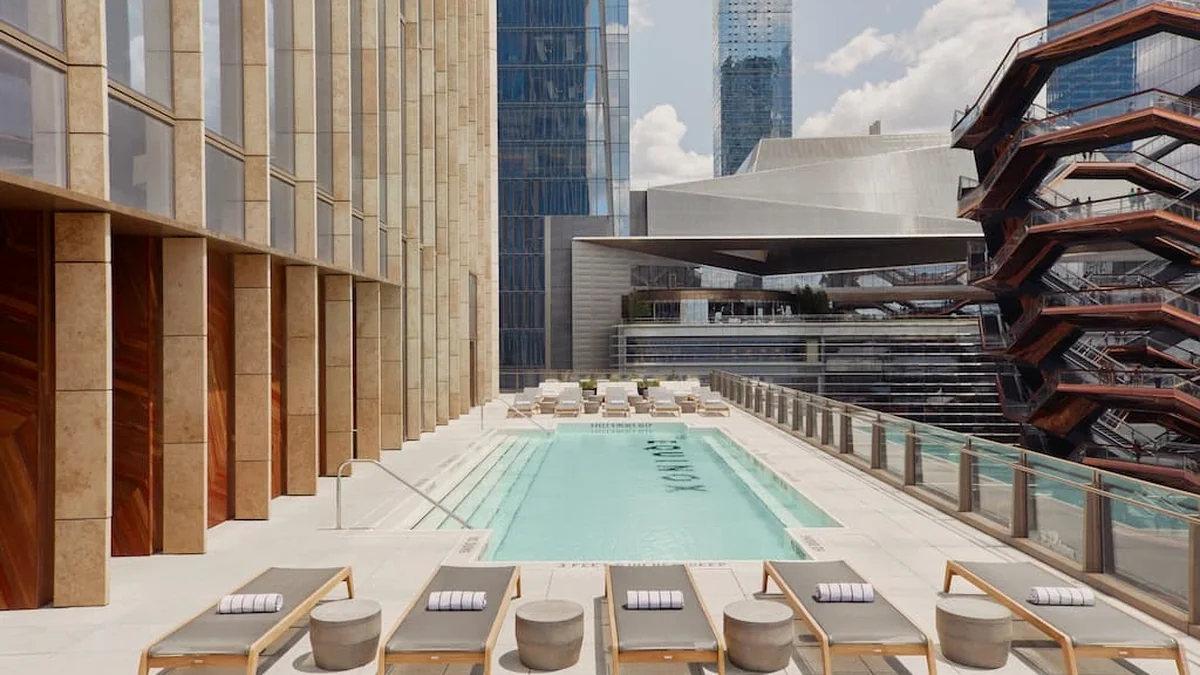 Equinox Hotel New York — the outdoor pool deck above Hudson Yards