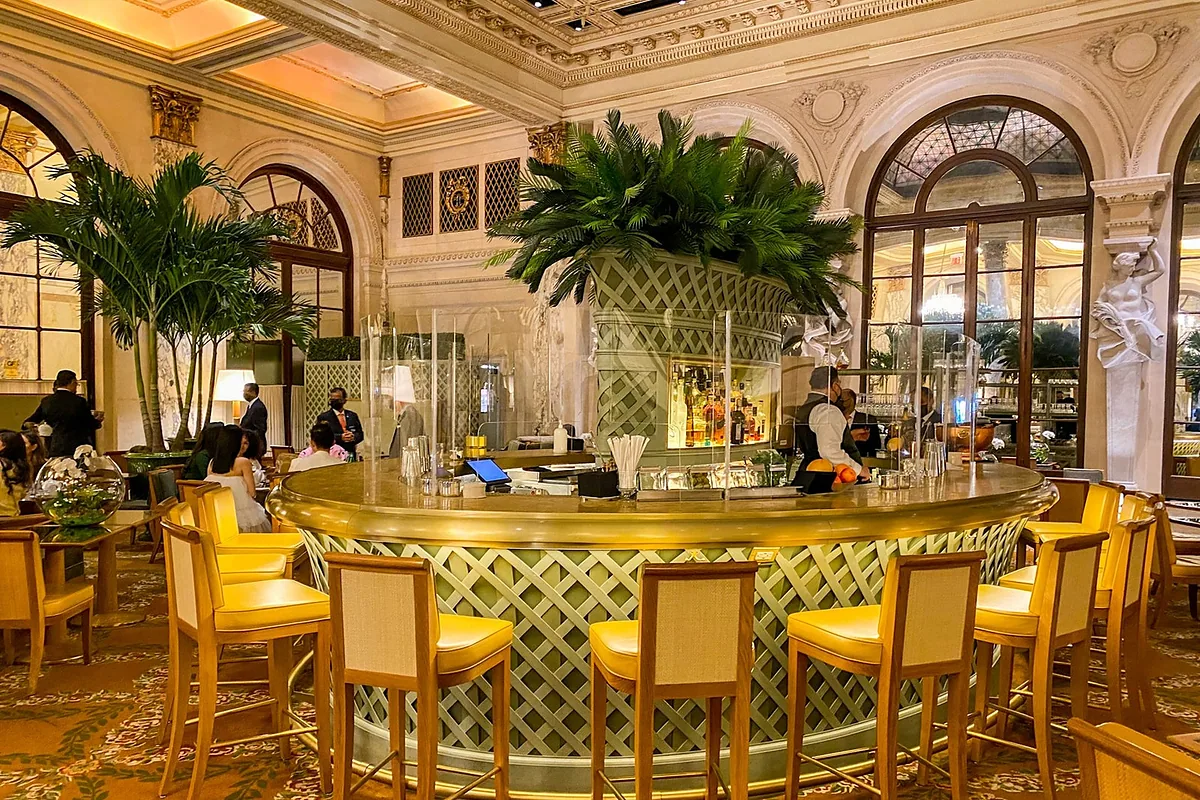 The Plaza Hotel, Midtown, New York: restaurant, bar and dining terrace, photographed for Luxury Hotel Compare