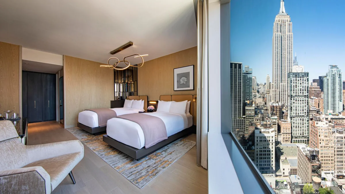 The Ritz-Carlton New York, NoMad — a guest room looking straight at the Empire State Building