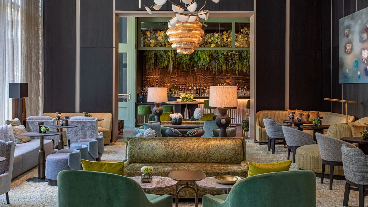The Ritz-Carlton New York, NoMad — the lobby lounge in green velvet