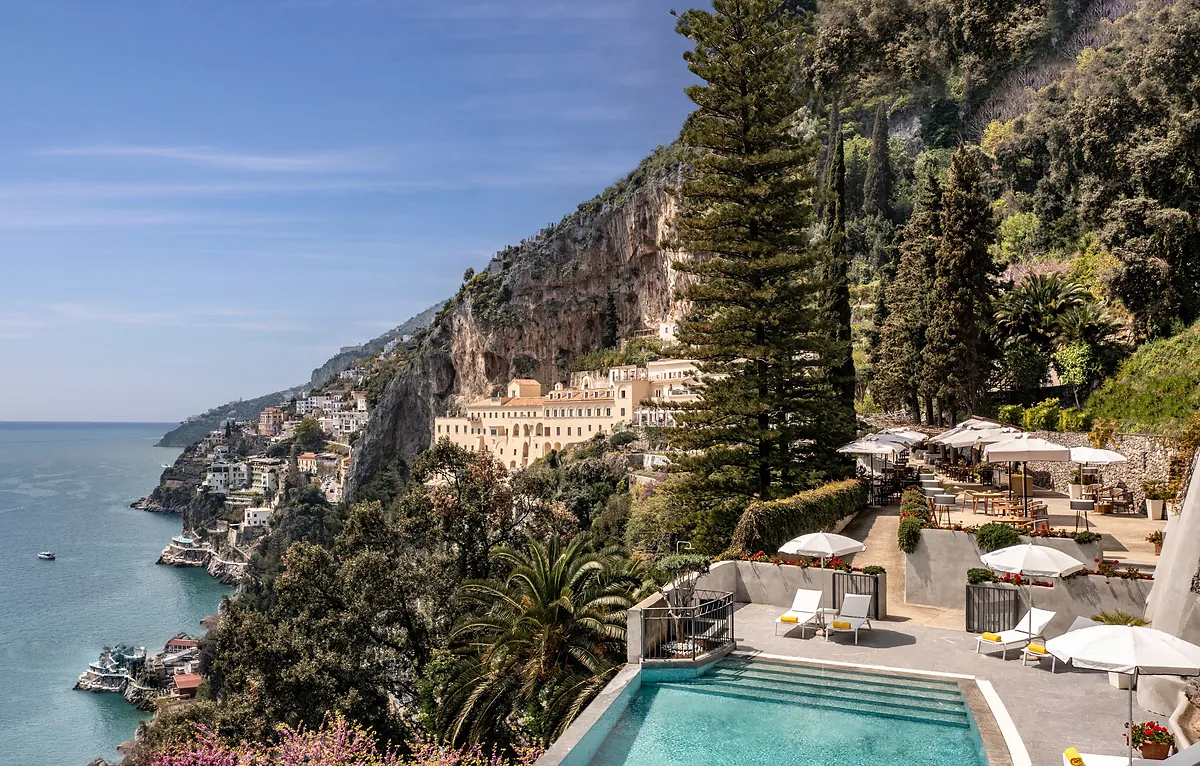 Clifftop terrace and pool above Amalfi at Anantara Convento di Amalfi Grand Hotel