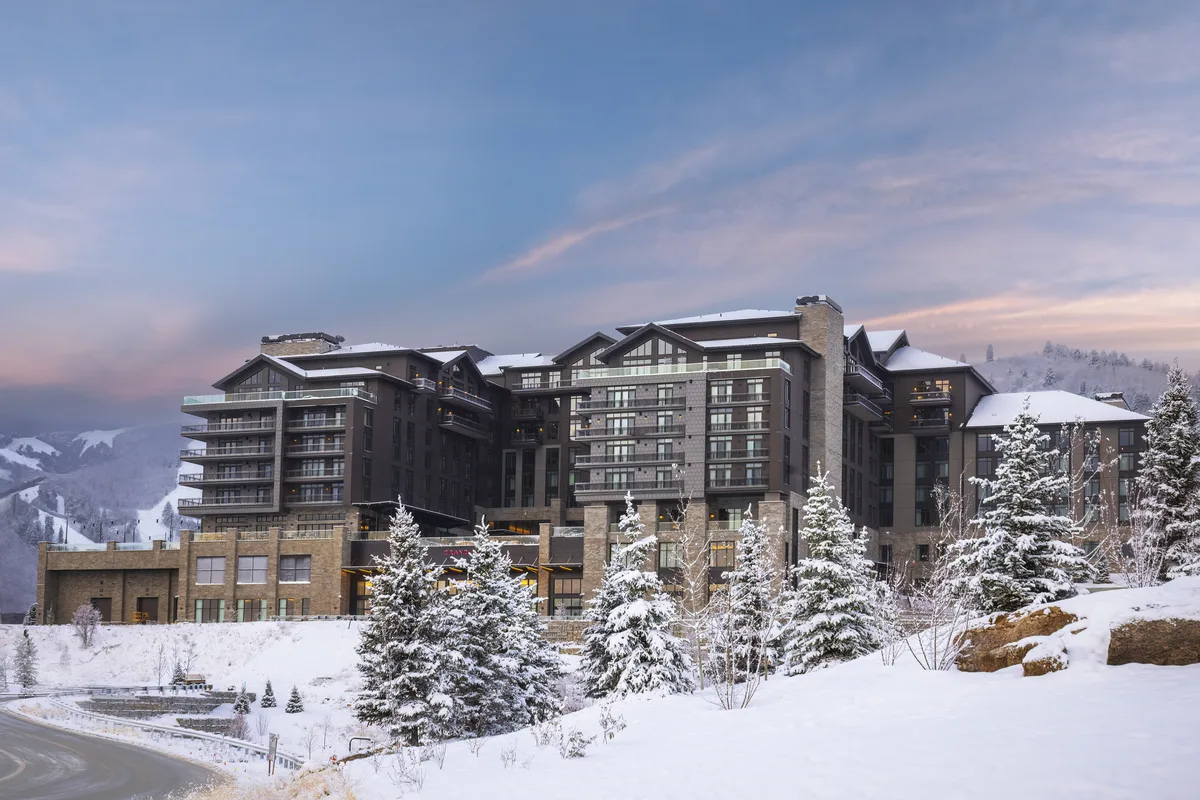 Winter exterior of Grand Hyatt Deer Valley in the snow