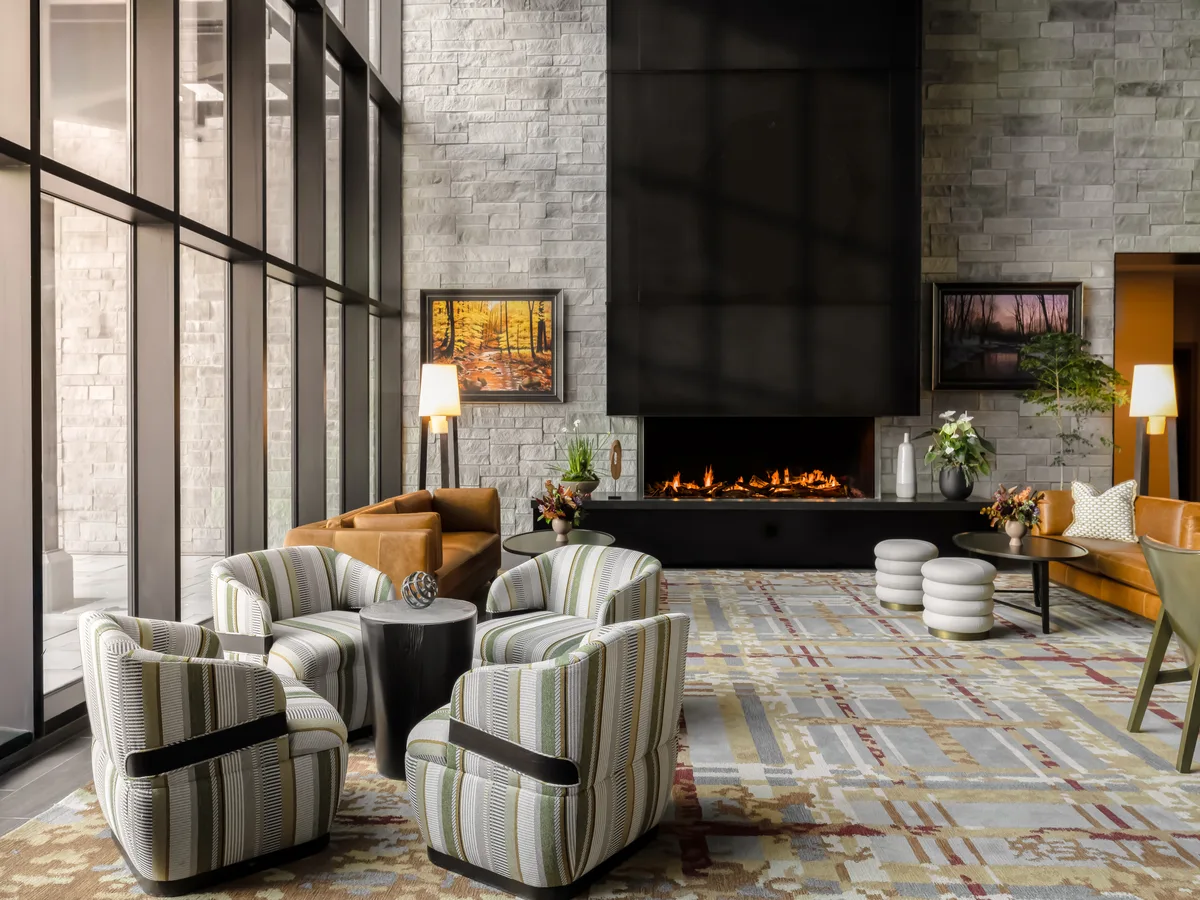 Lobby living room with fireplace at Grand Hyatt Deer Valley, photograph by Tom Zdunich, Zdunich Imagery