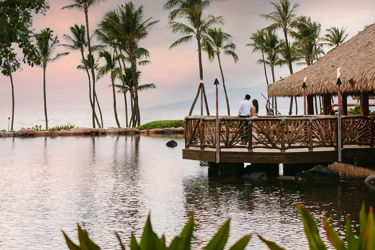 Sunset over the oceanfront lawn at Grand Wailea, Maui