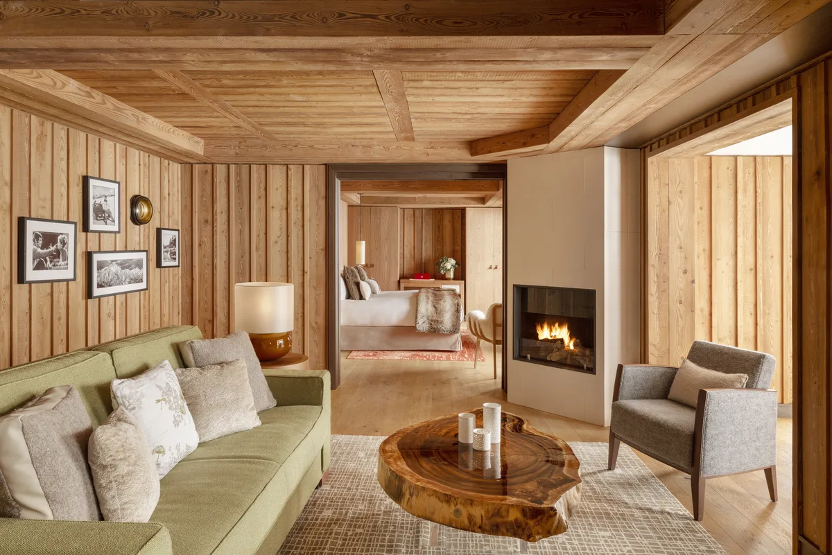 Suite salon with fireplace at Hotel Barriere Les Neiges