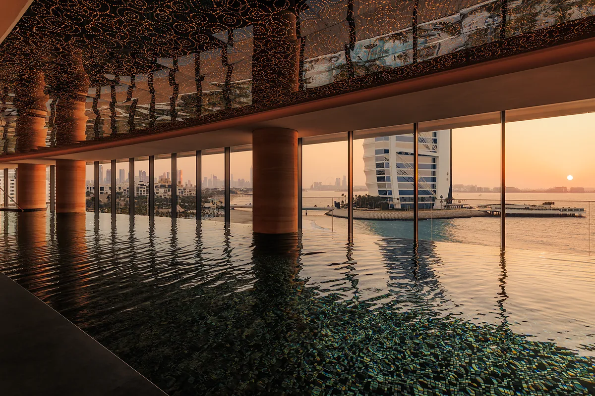 Indoor spa pool looking towards Burj Al Arab, Jumeirah Marsa Al Arab