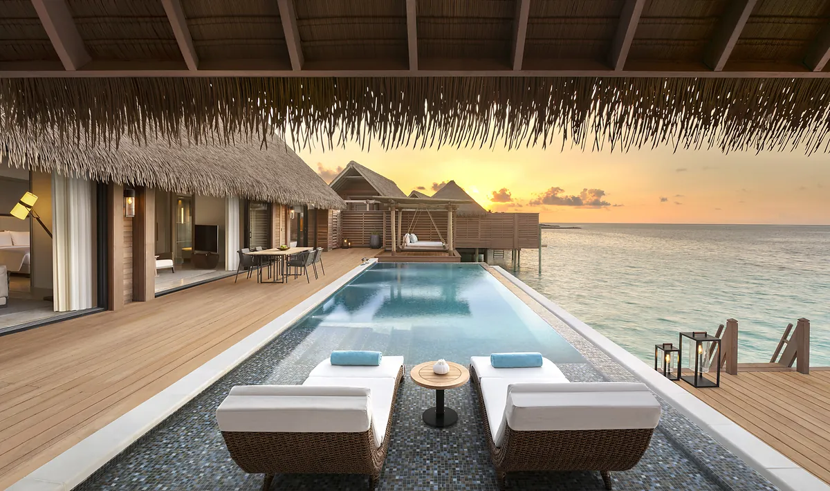 Reef villa terrace and private pool at Waldorf Astoria Maldives Ithaafushi