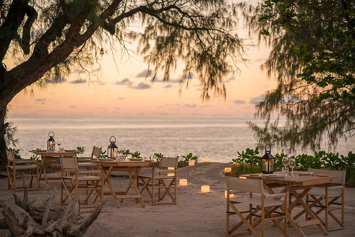 Four Seasons Resort Seychelles at Desroches Island in 35 minutes by fixed wing from Mahé, Seychelles: restaurant, bar and dining terrace