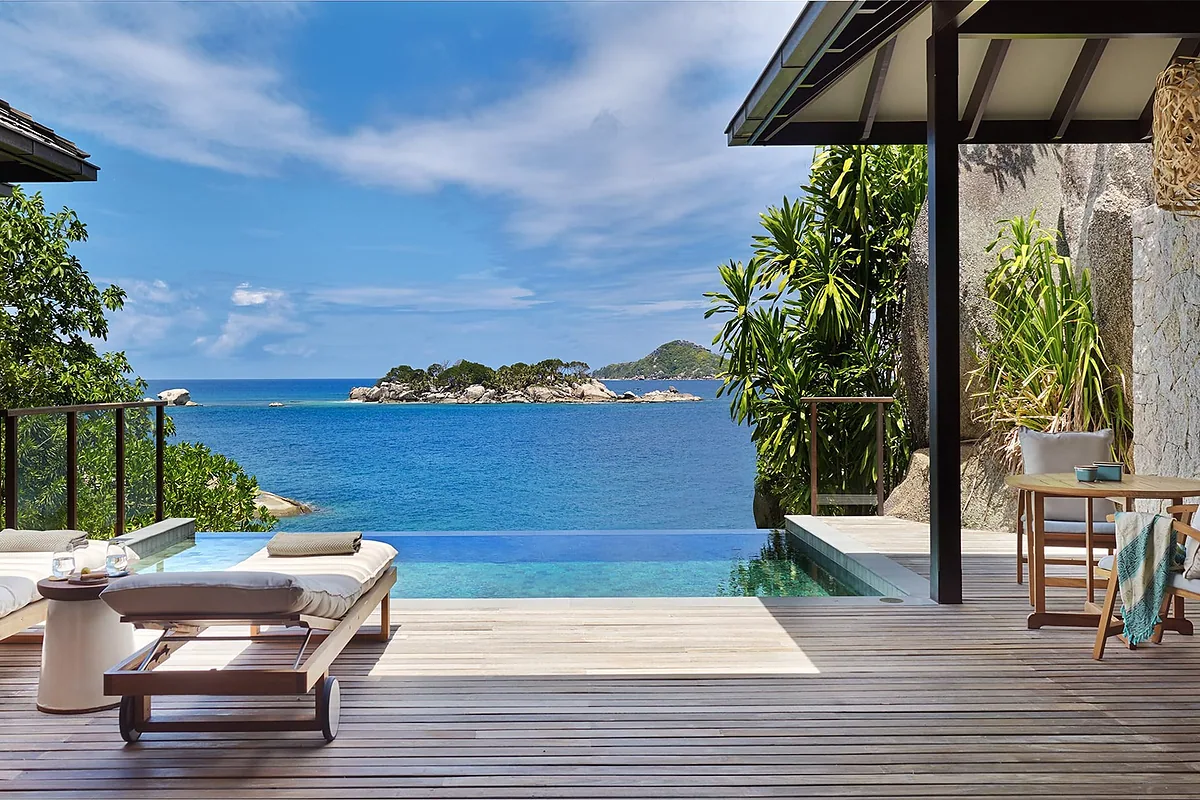 Six Senses Zil Pasyon in 15 minutes by boat from La Digue, Seychelles: pool and spa