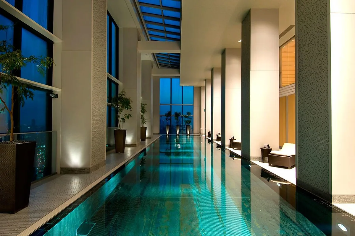 Conrad Tokyo, Shimbashi, Tokyo: pool and spa, photographed for Luxury Hotel Compare