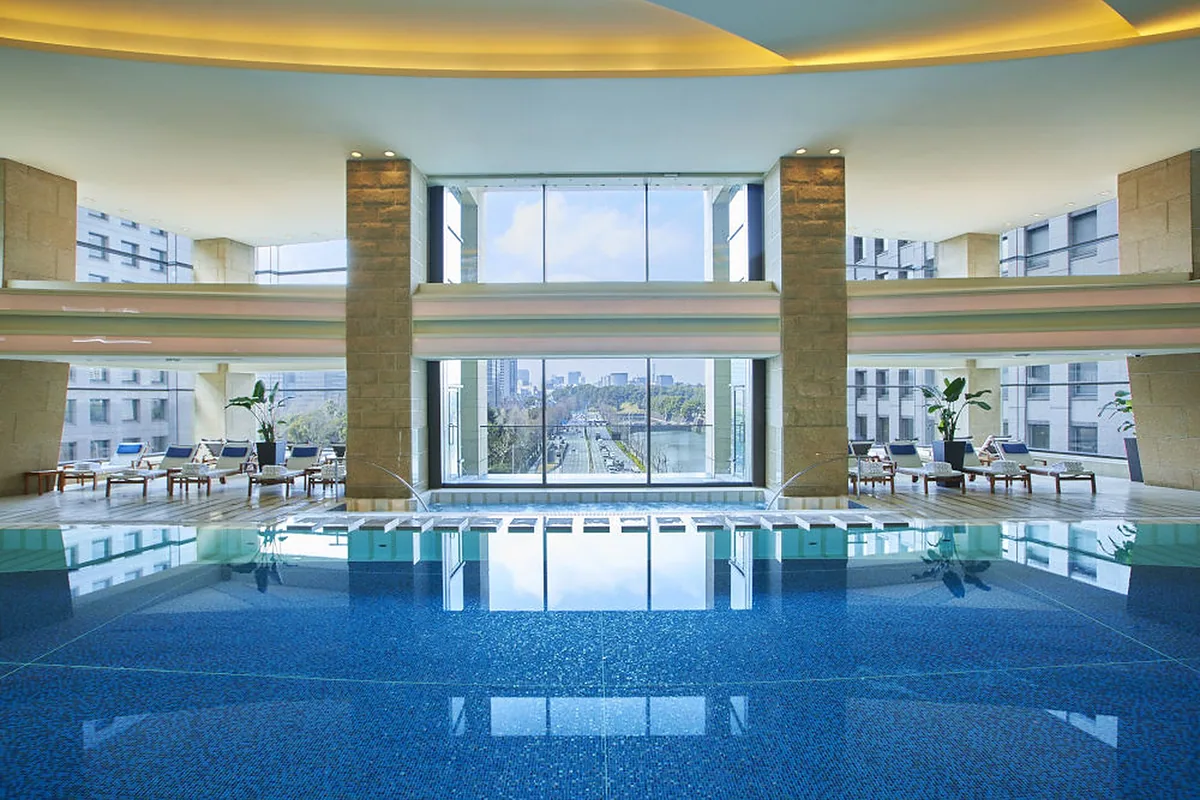 The Peninsula Tokyo, Yurakucho, Tokyo: pool and spa, photographed for Luxury Hotel Compare