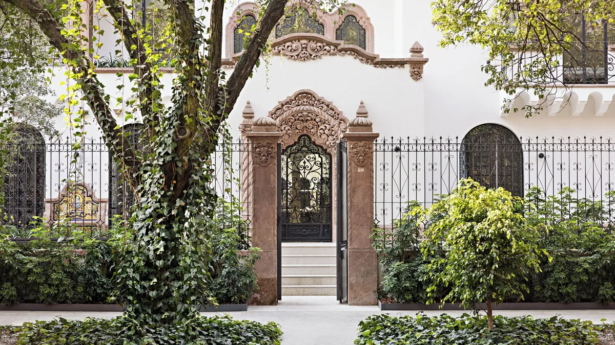 Restored 1940s Neocolonial mansion facade at Casa Polanco