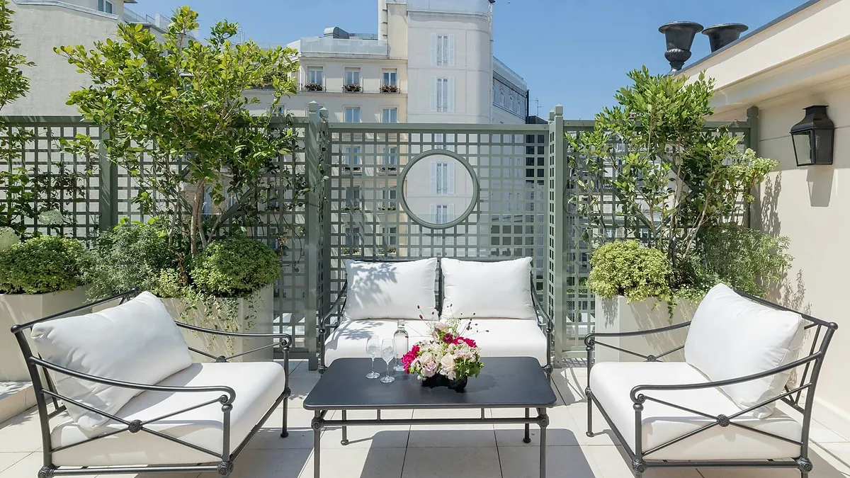 Rooftop terrace suite at Le Bristol Paris looking over the 8th arrondissement