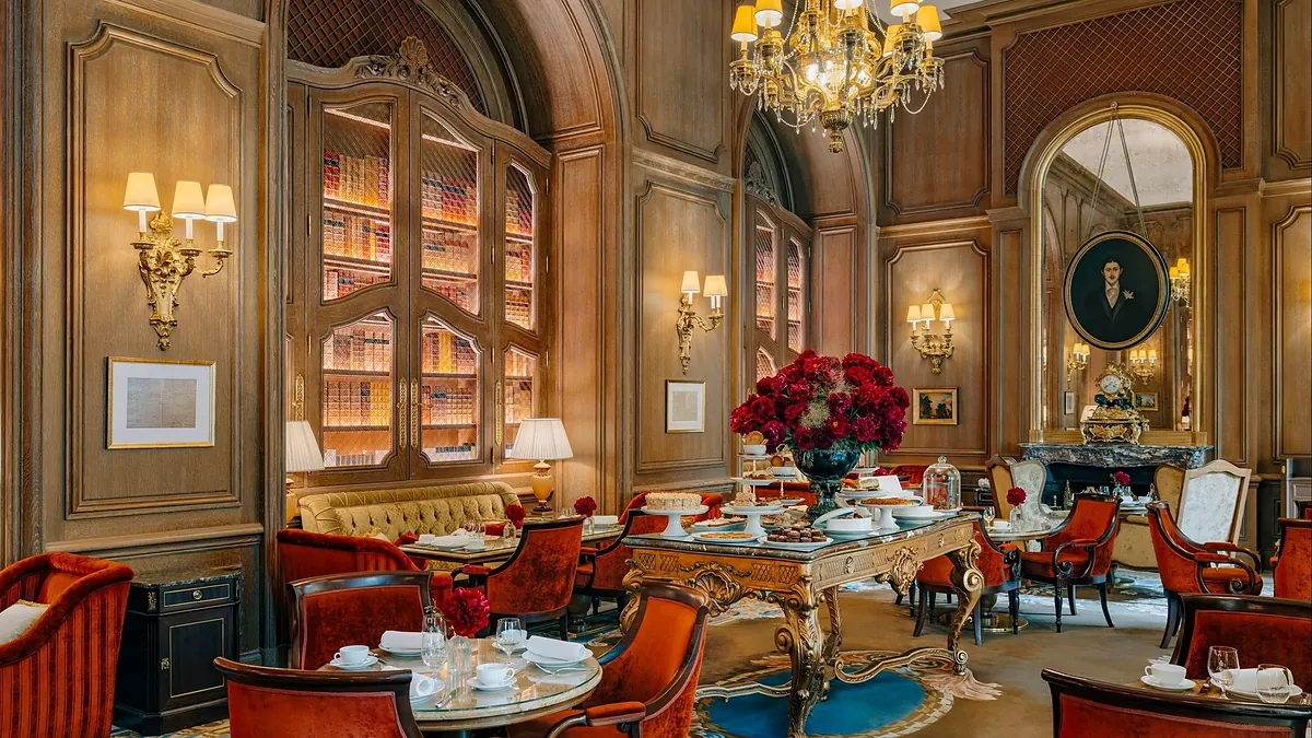 Bar Hemingway at the Ritz Paris with leather banquettes and memorabilia