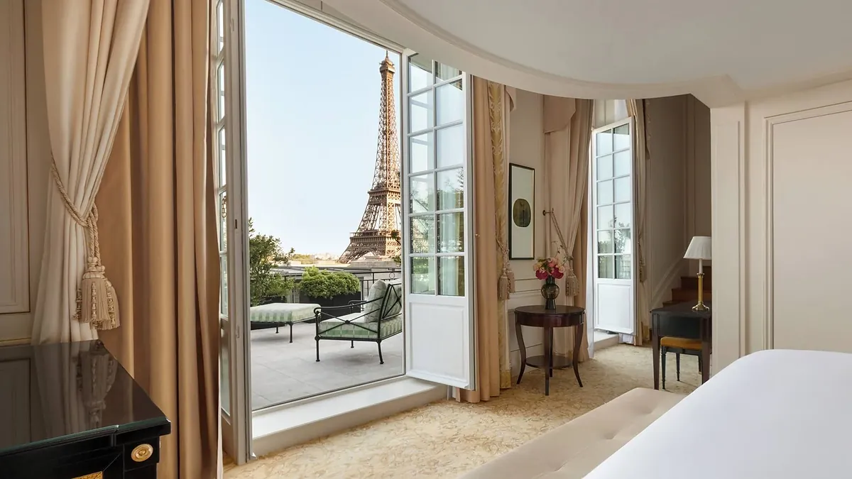 Eiffel view suite bedroom at Shangri-La Paris
