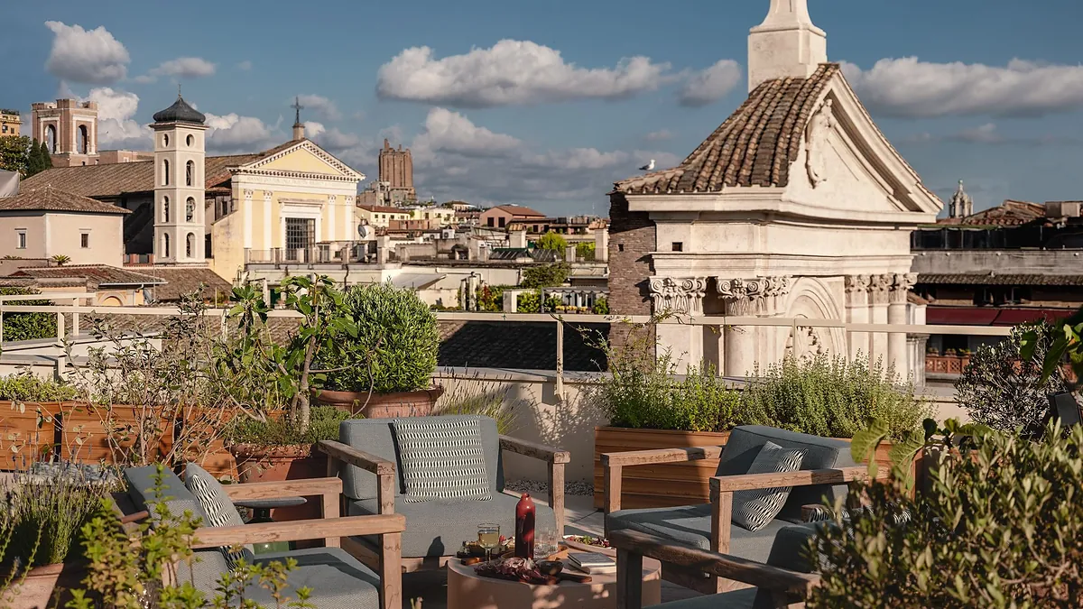 Notos rooftop bar at Six Senses Rome with panoramic 360 degree city views