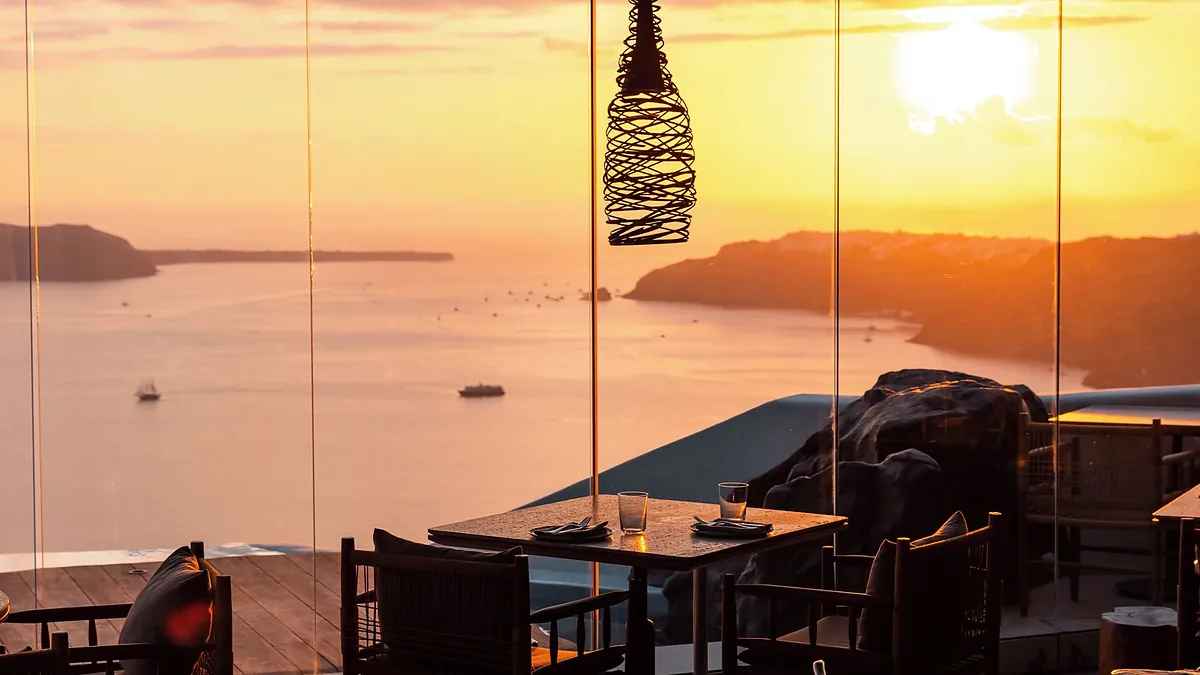 Restaurant sunset sea view at Cavo Tagoo Santorini in Santorini