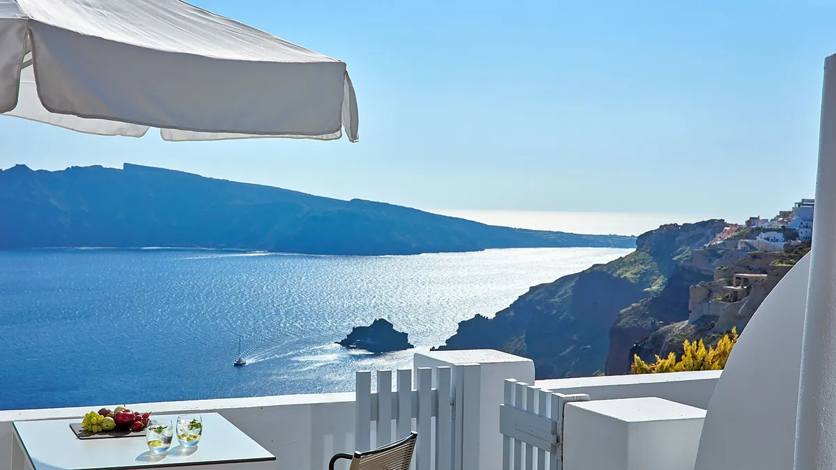 Junior suite balcony caldera at Katikies Santorini in Santorini