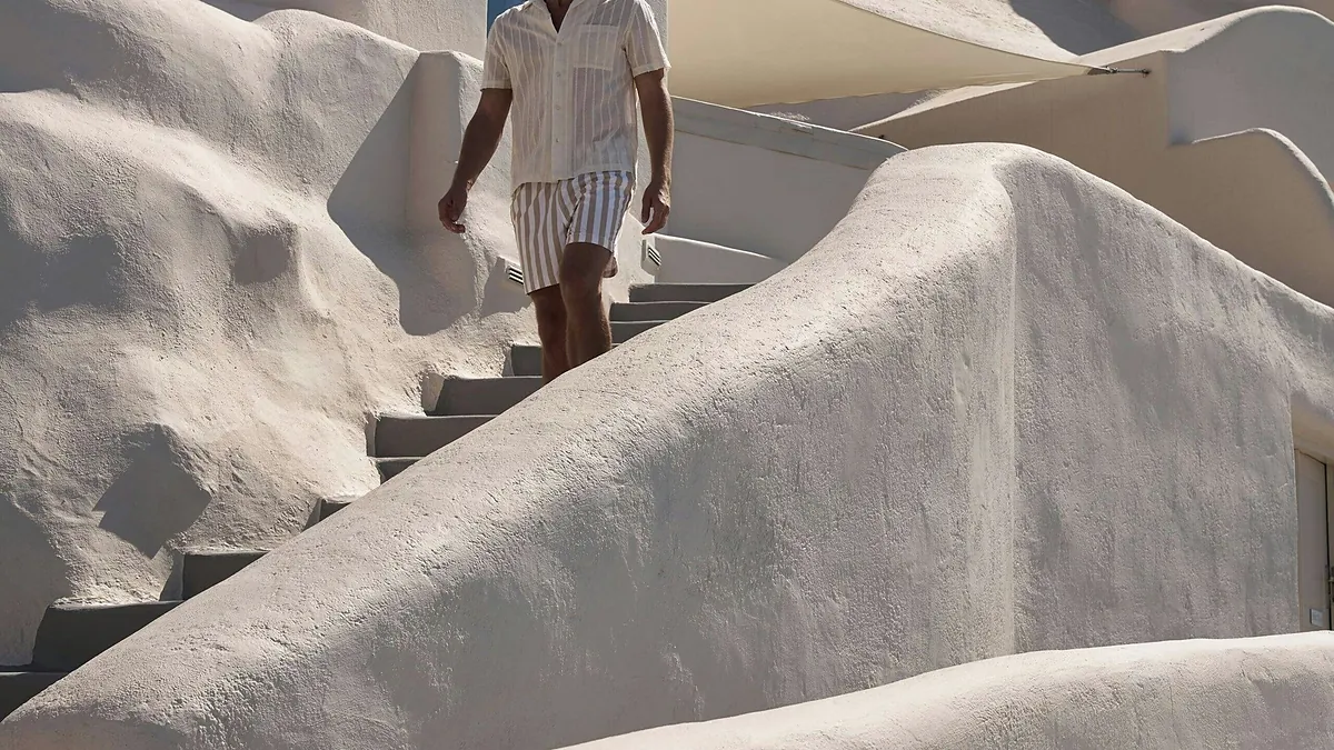 White textured staircase caldera at Mystique, a Luxury Collection Hotel in Santorini