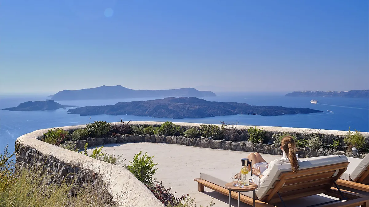 Beachside lounge aegean at Vedema, a Luxury Collection Resort in Santorini