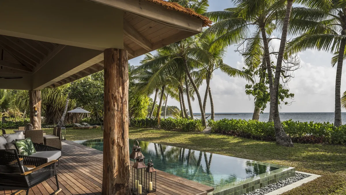Ocean facing pool at Four Seasons Resort Seychelles at Desroches Island