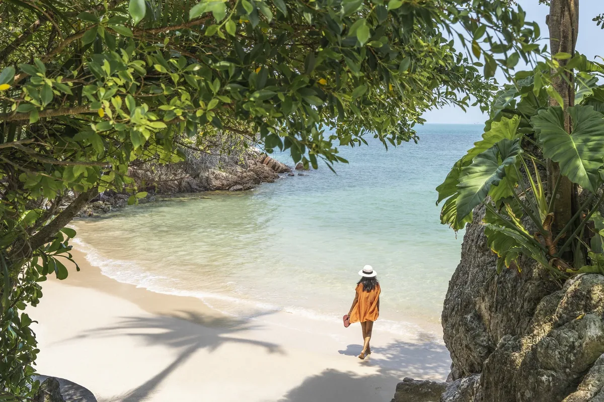 The resort's secluded private beach at Four Seasons Koh Samui