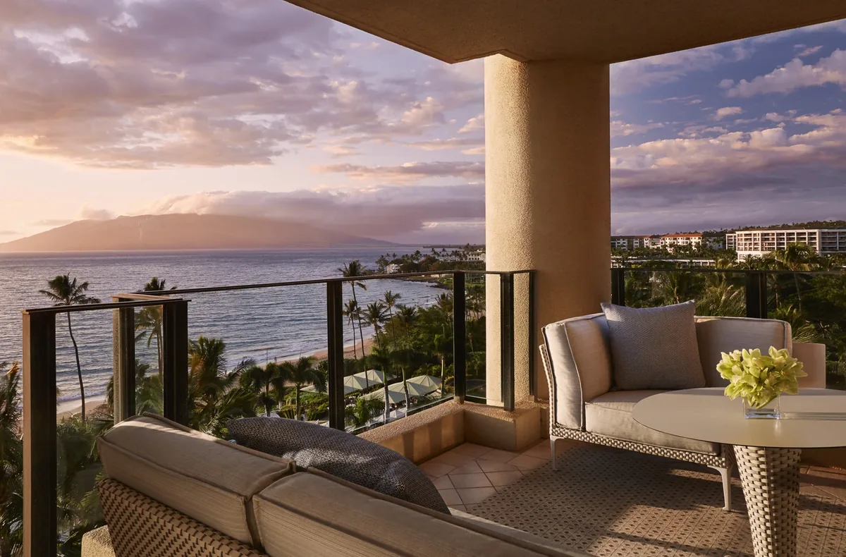 Oceanfront suite interior with contemporary Hawaiian design