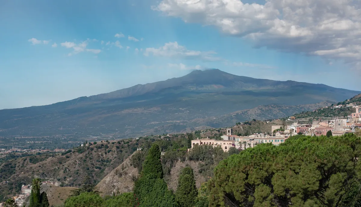 Village view toward Mount Etna from San Domenico Palace