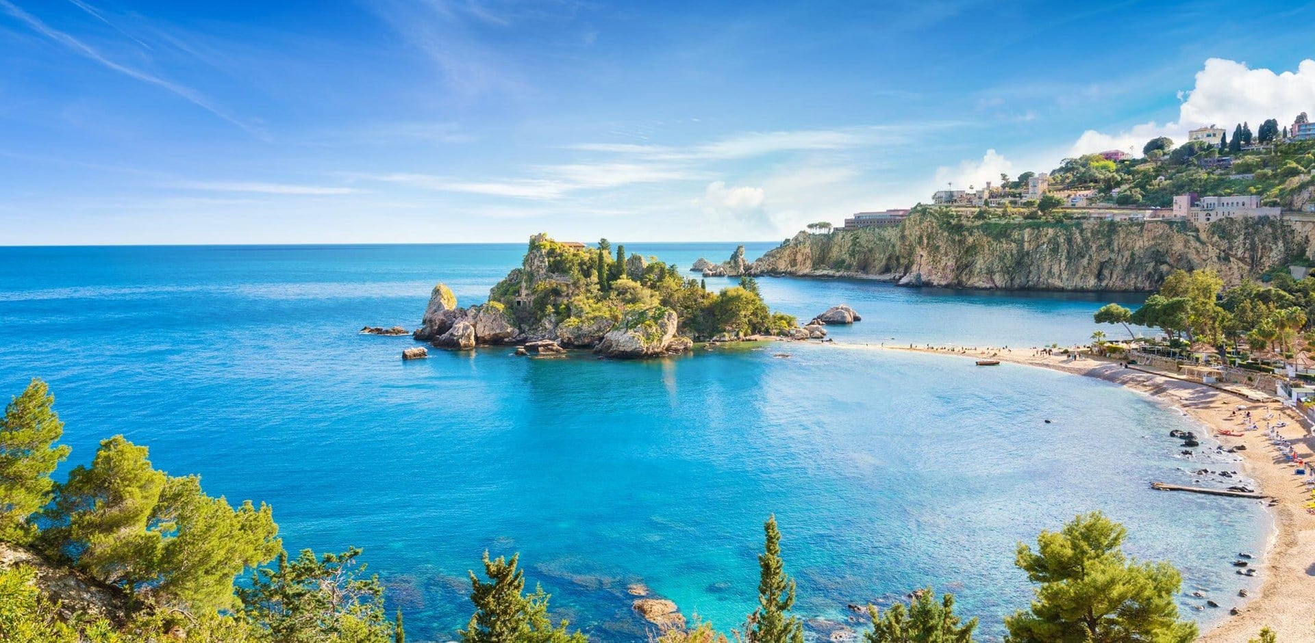Taormina coastline and Isola Bella from above — Sicily filming location