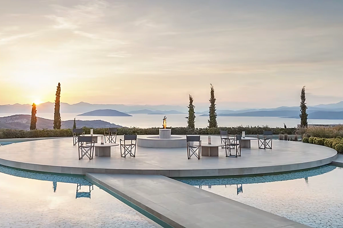 Amanzoe resort overlooking the Peloponnese coast