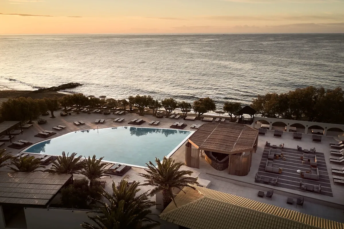 Adults only beach resort pool terrace on the south coast of Crete